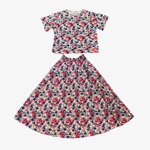 Vintage Laura Ashley Shirt Skirt Set Womens M/L Multi Floral Cotton A Line 2 Pc